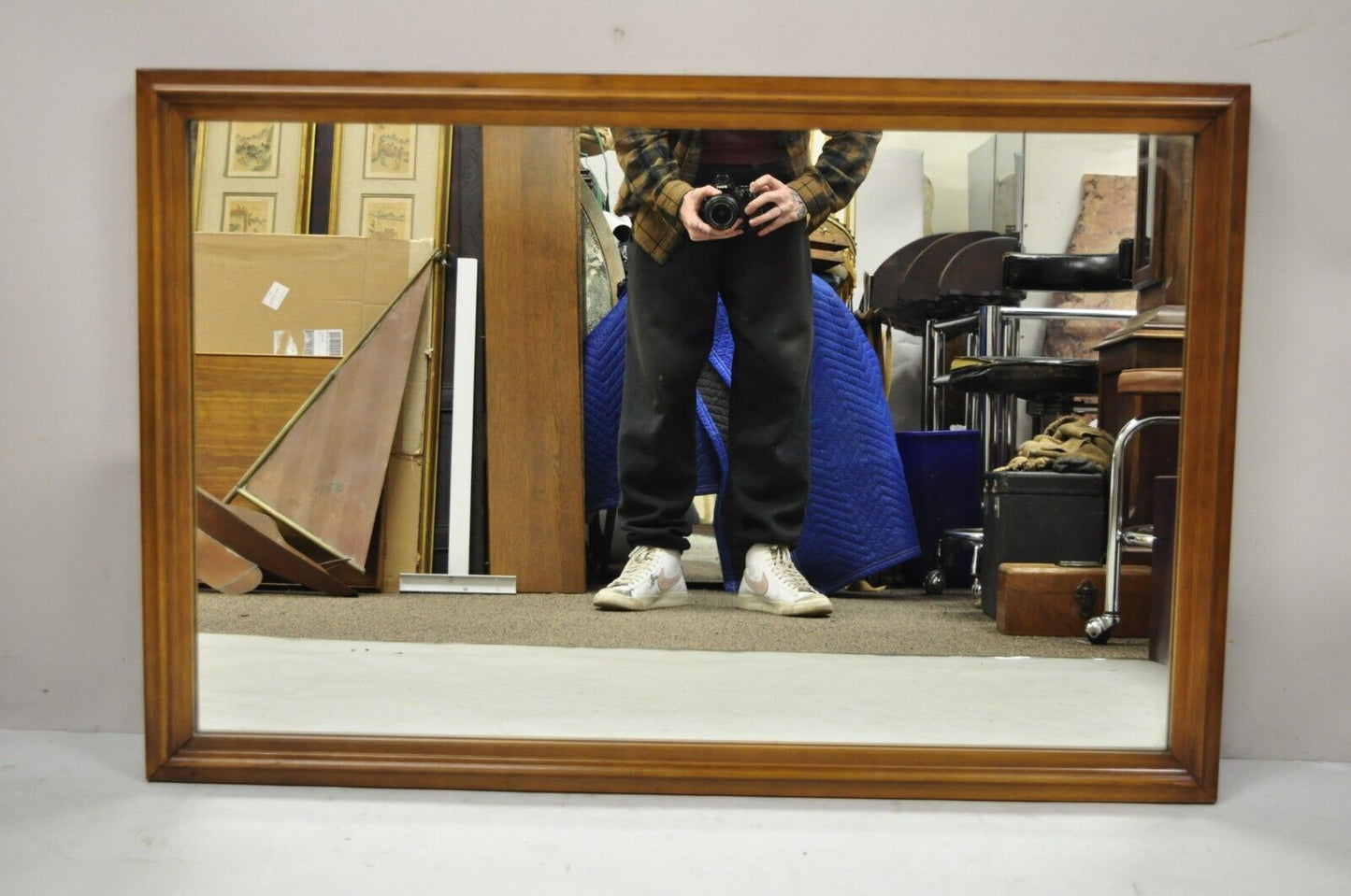 Vintage Mid Century Modern Walnut Wooden Frame 27 x 41 Modernist Wall Mirror