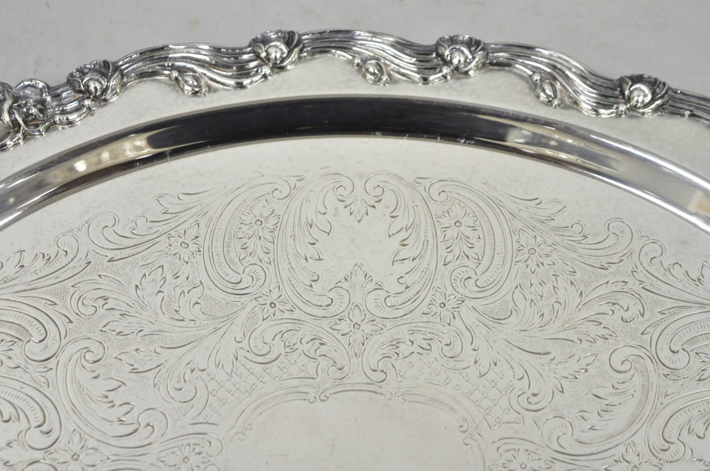 Vintage Sheffield English Victorian Oval Silver Plated Footed Bar Tray w/Handles