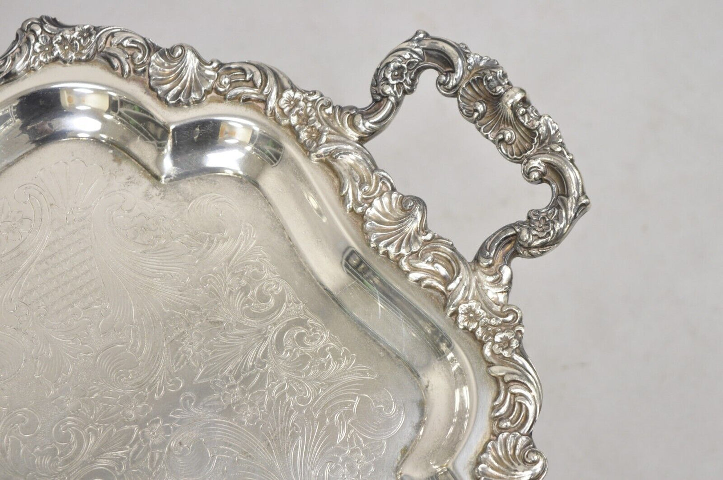 Vintage Loveland Rose Victorian Silver Plated Twin Handle Serving Platter Tray