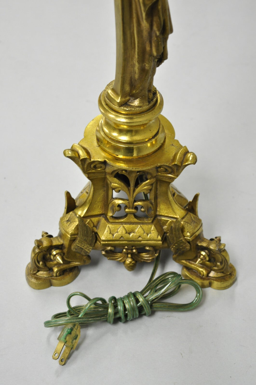 Antique French Empire Renaissance Bronze Maiden Candlestick Table Lamp