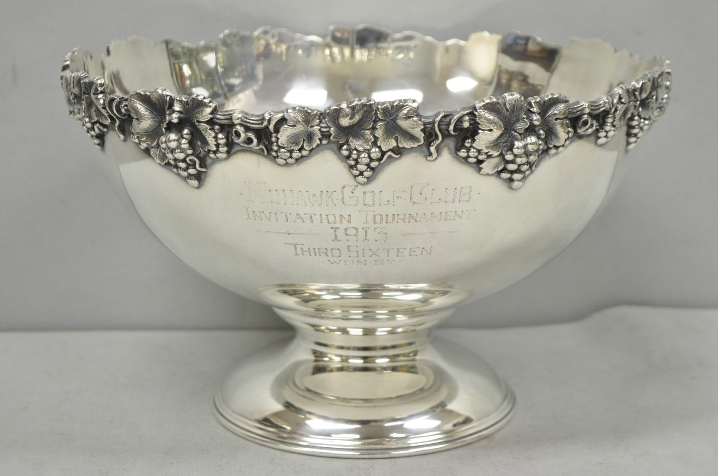 Victorian Silver Plated Grapevine Repousse 1913 Mohawk Golf Club Award Punchbowl