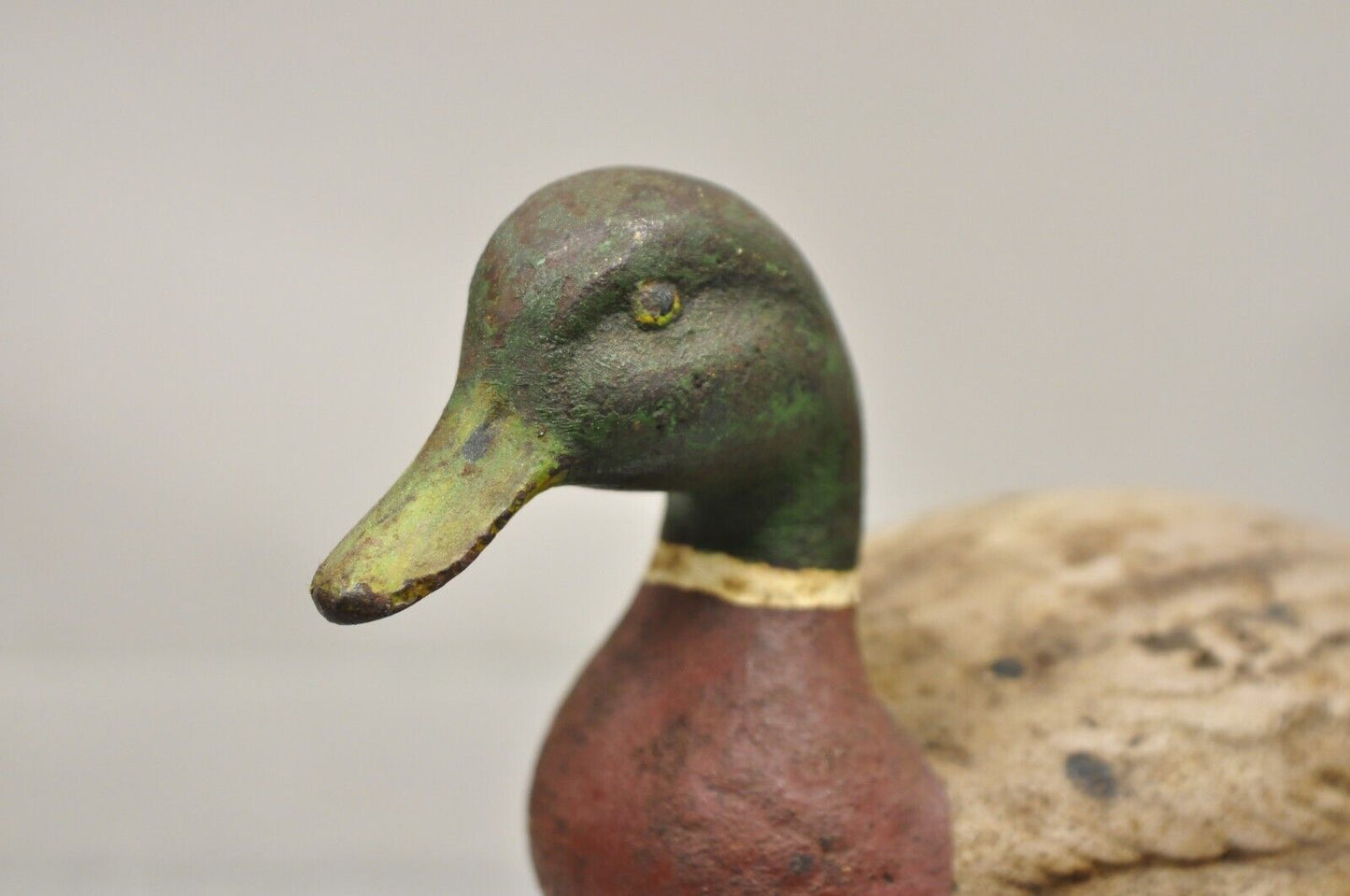 Antique Victorian Cast Iron Figural Painted Mallard Duck Door Stop