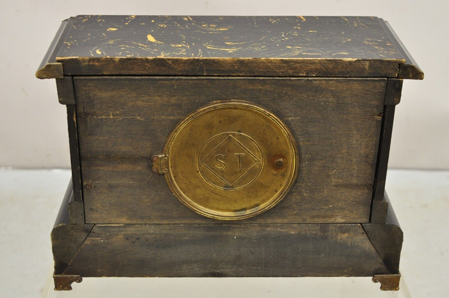 Antique Seth Thomas Adamantine Victorian Faux Marble Shelf Mantel Clock