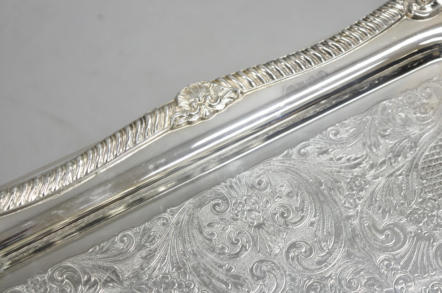 Vintage Sheridan Victorian Silver Plated Ornate Bar Serving Platter Tray
