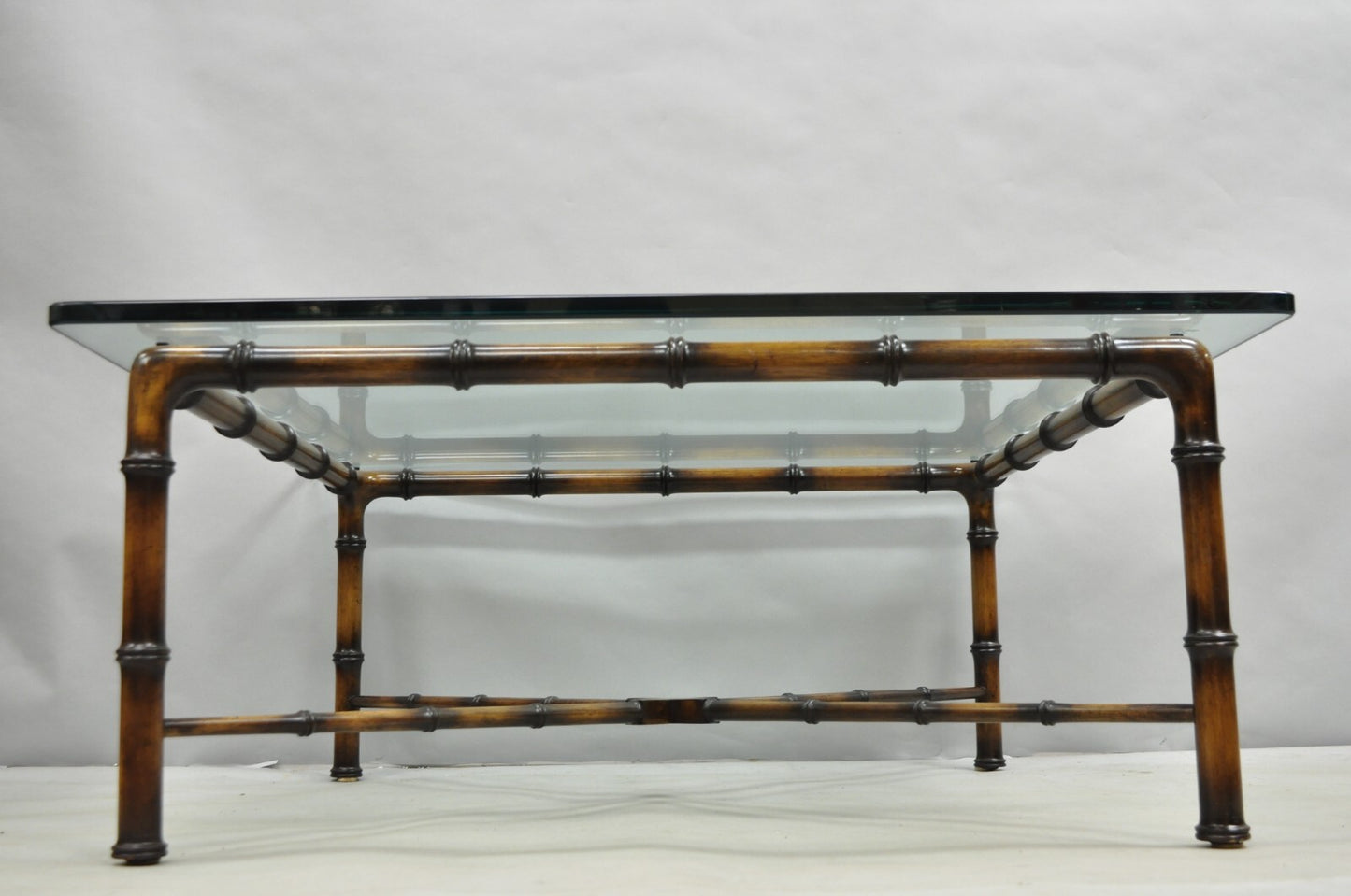 Vintage Hollywood Regency Chinese Chippendale Faux Bamboo Square Coffee Table