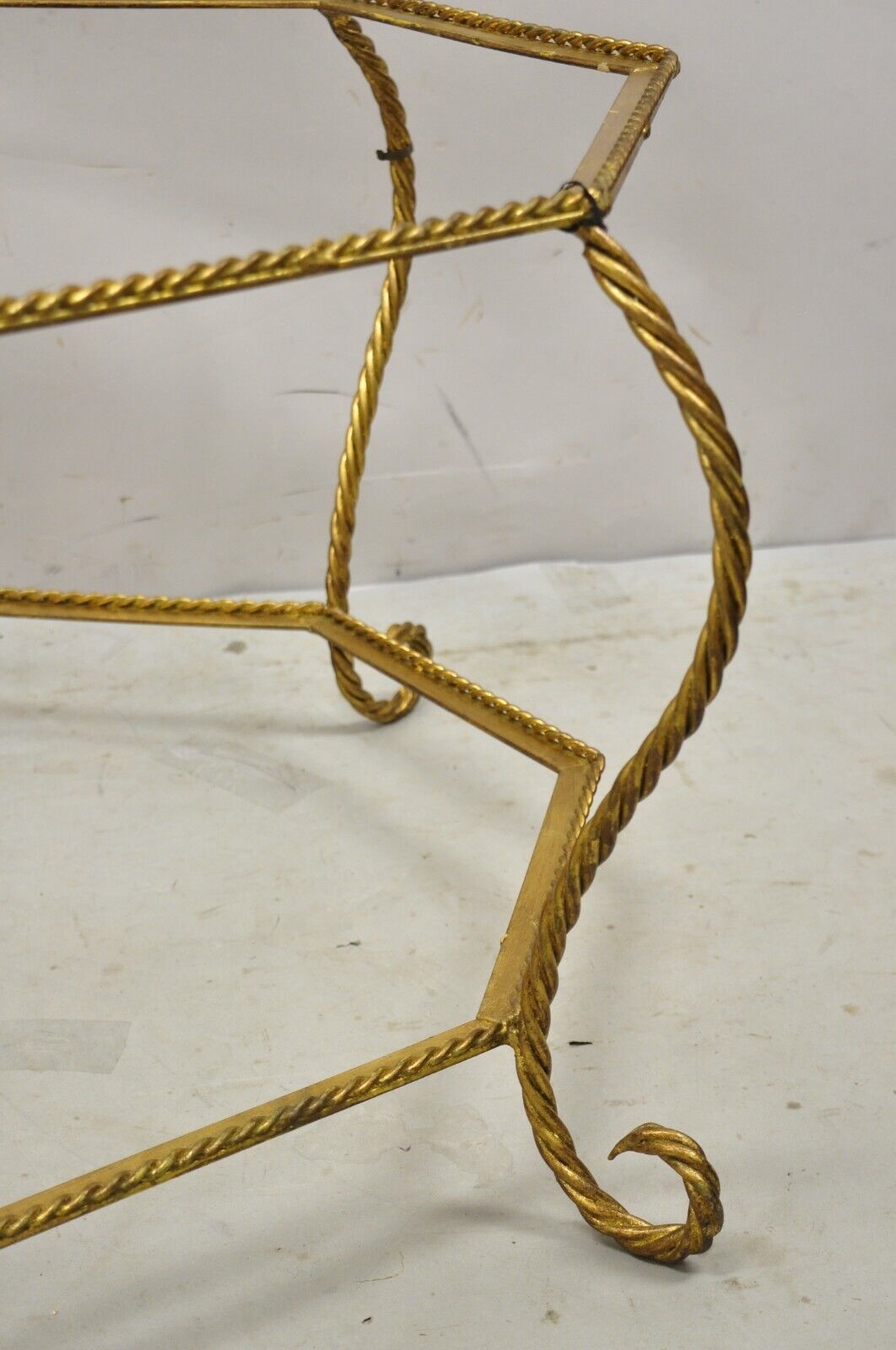 Vintage Italian Hollywood Regency Gold Gilt Iron Rope Metal Coffee Table Base