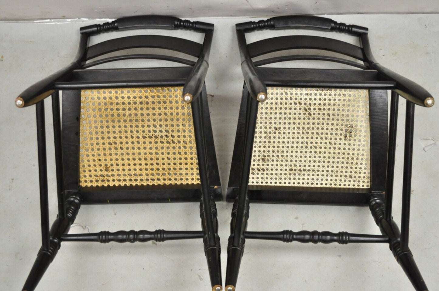 Vintage L. Hitchcock Black Stencil Harvest Decorated Cane Side Chair - a Pair