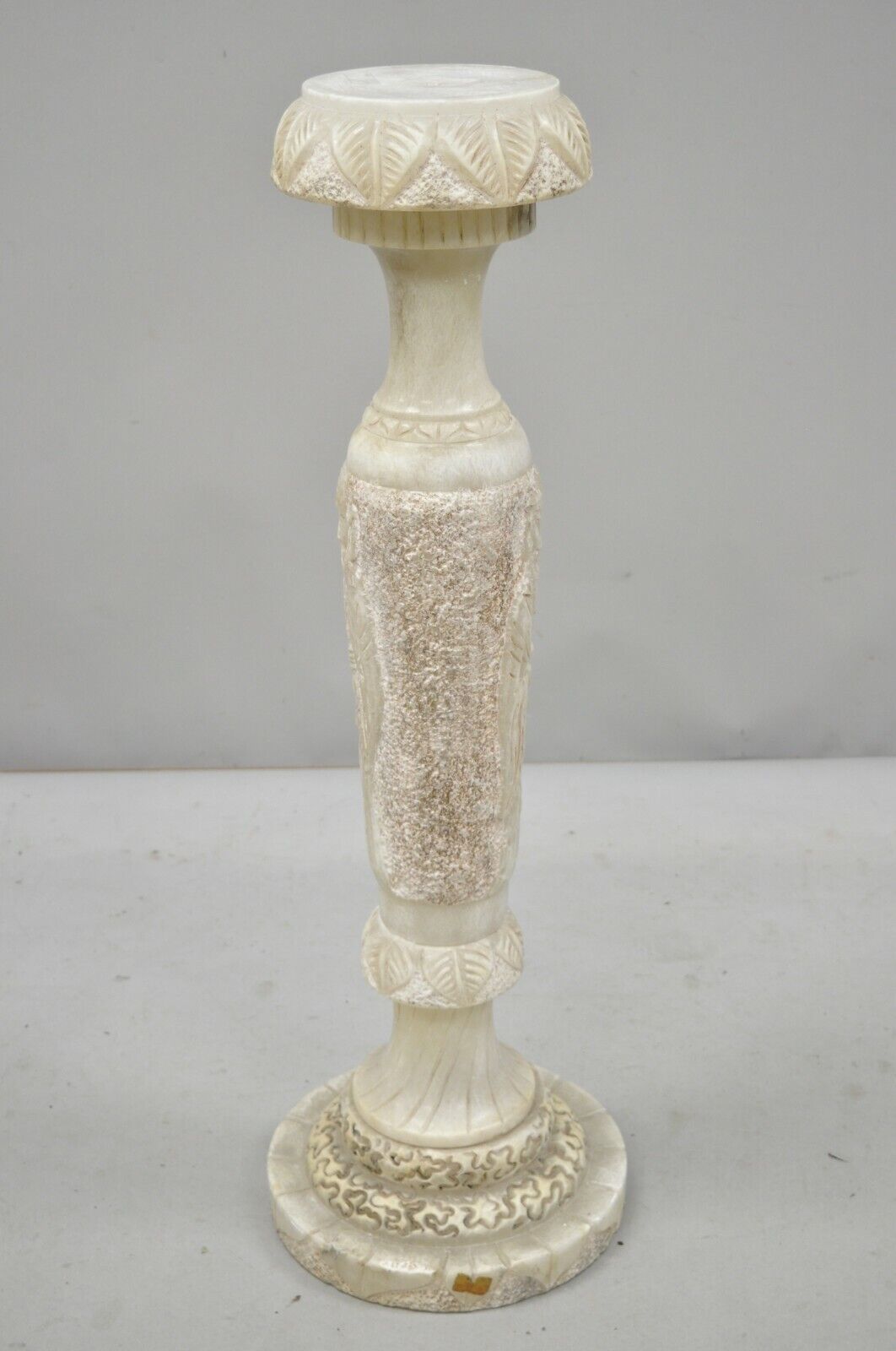 Vintage Chinese Wiseman Carved Alabaster 36" Figural Pedestal Plant Stand