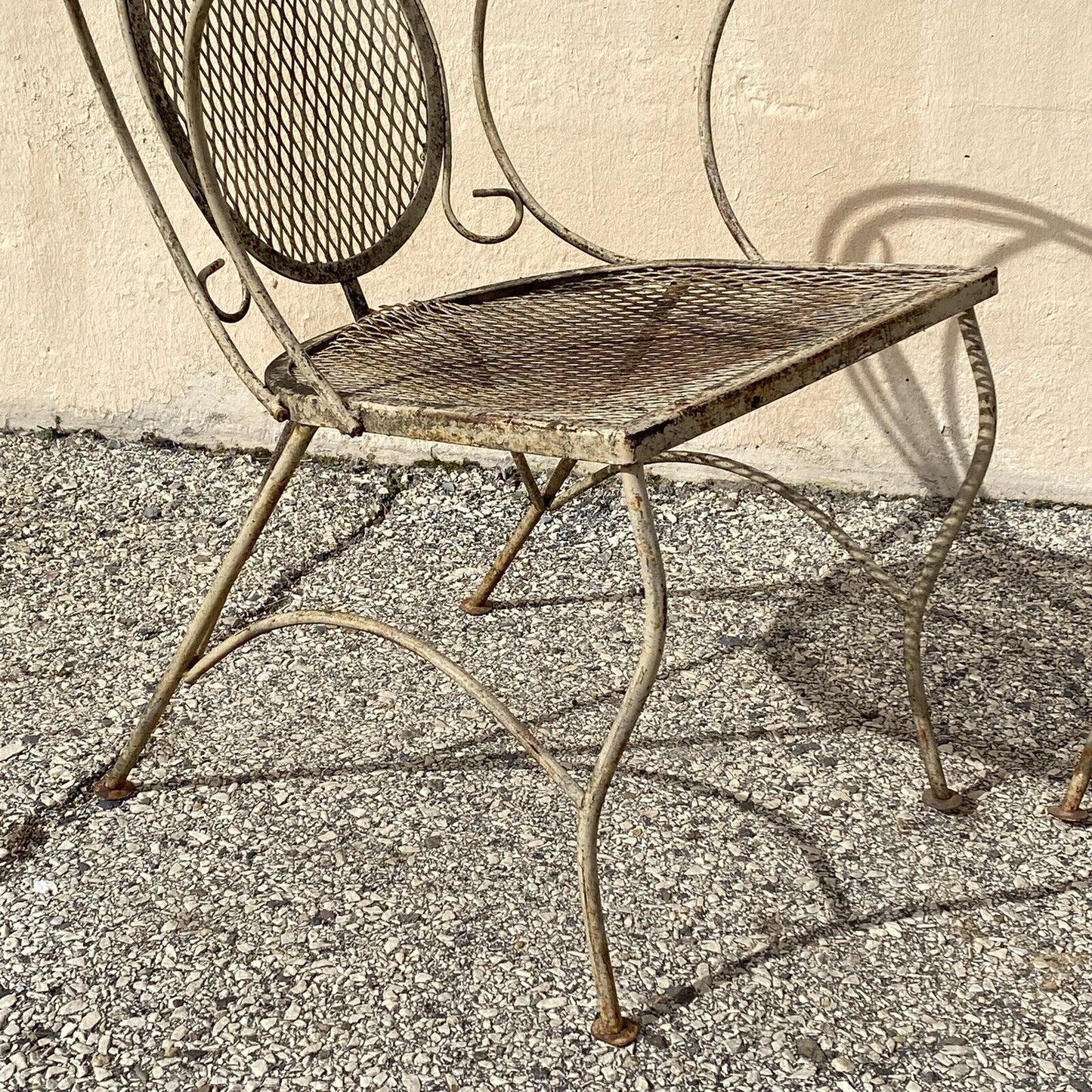 Vintage Mid Century Wrought Iron Barrel Back Garden Patio Dining Chairs - A Pair