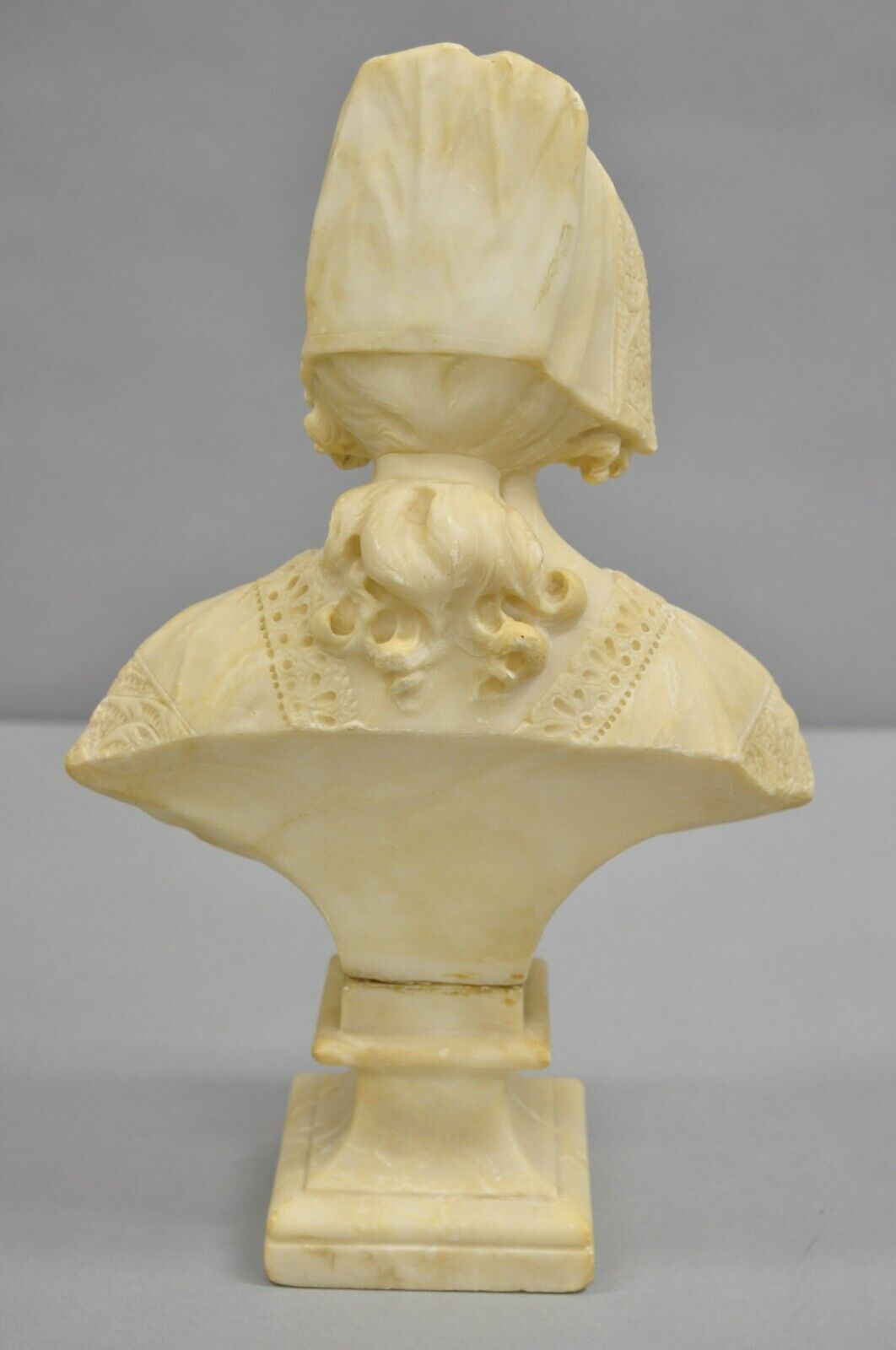 Antique Victorian Carved Alabaster Marble Figural Young Woman Maiden Bust Statue