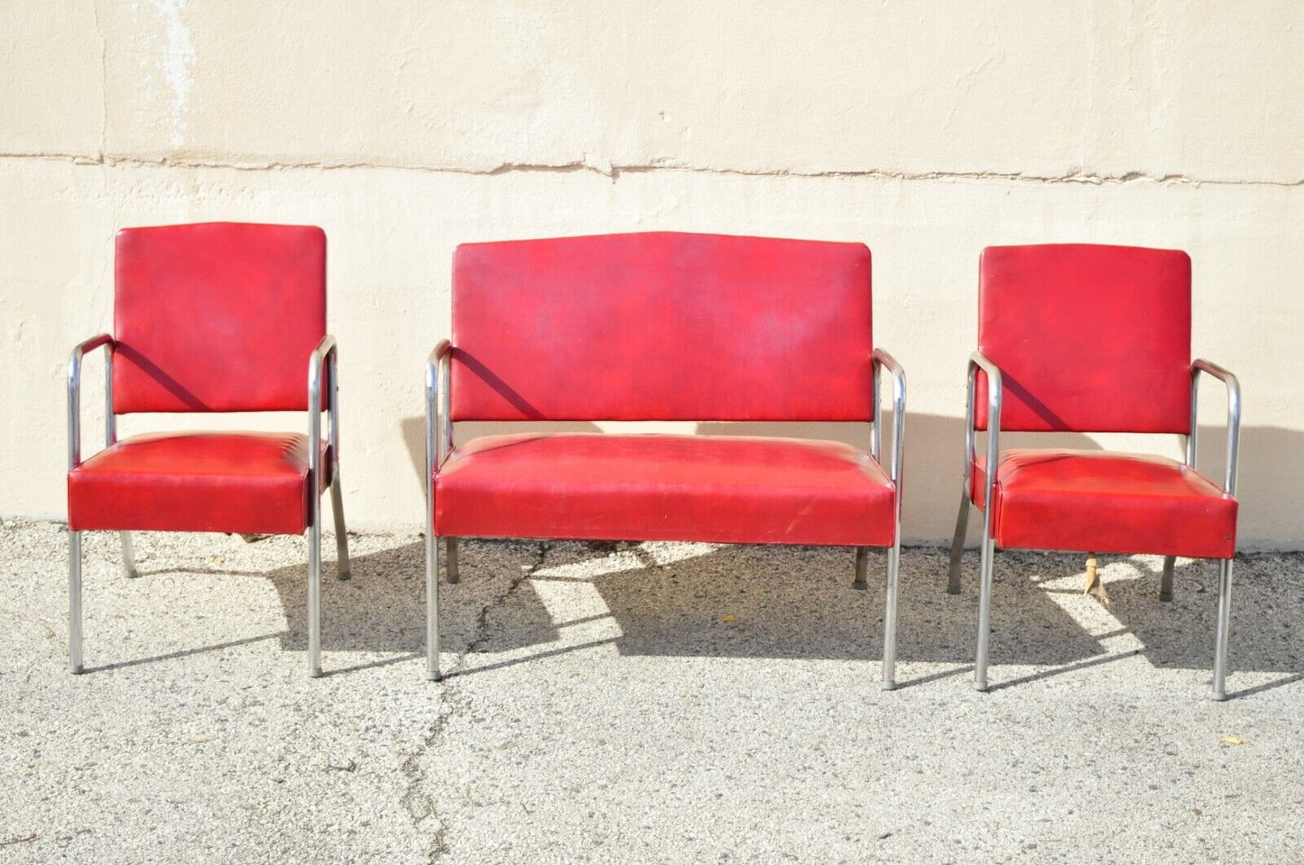 Vintage Yale Tubular Steel Metal Loveseat and Pair Lounge Arm Chair - 3pc Set