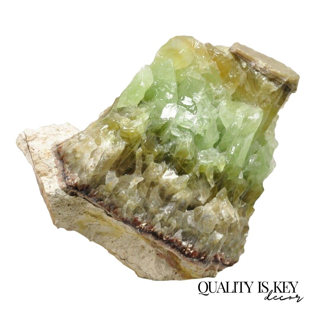 Large Green Calcite Quartz Mineral Geode Specimen Sculpture by Brenda Houston