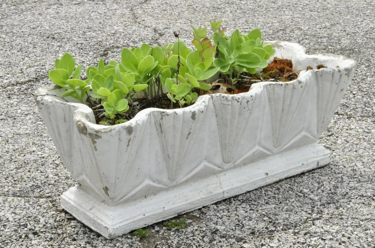 Vintage Art Deco Cement Concrete Scalloped Geometric Garden Planter Pot - a Pair