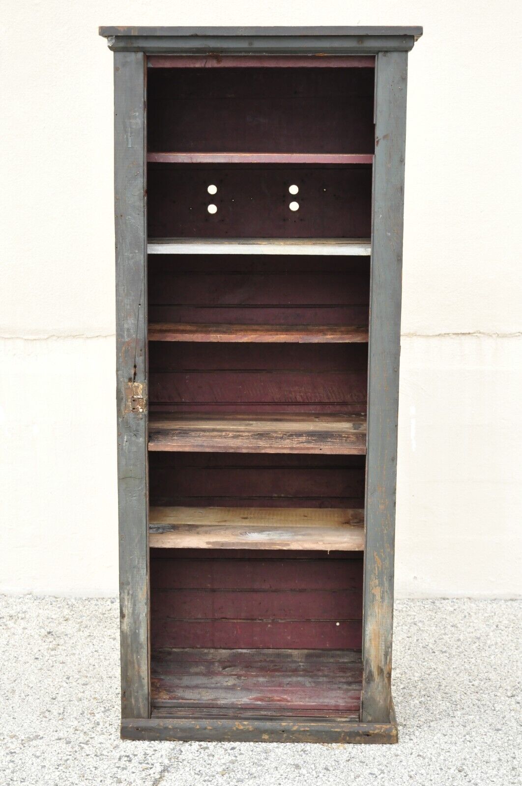 Antique American Primitive Blue Green Distressed Painted Tall Kitchen Cupboard