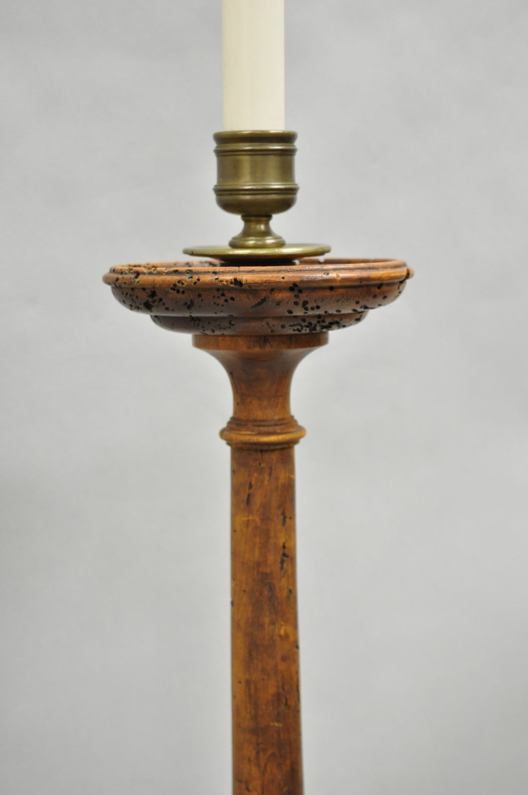 Vintage French Country Carved Wood Distressed Candlestick Floor Lamp by Chapman