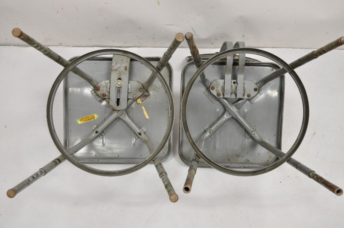 Vintage Royal Metal Steel Industrial Factory Worker Adjustable Stool Chair 2 Pcs