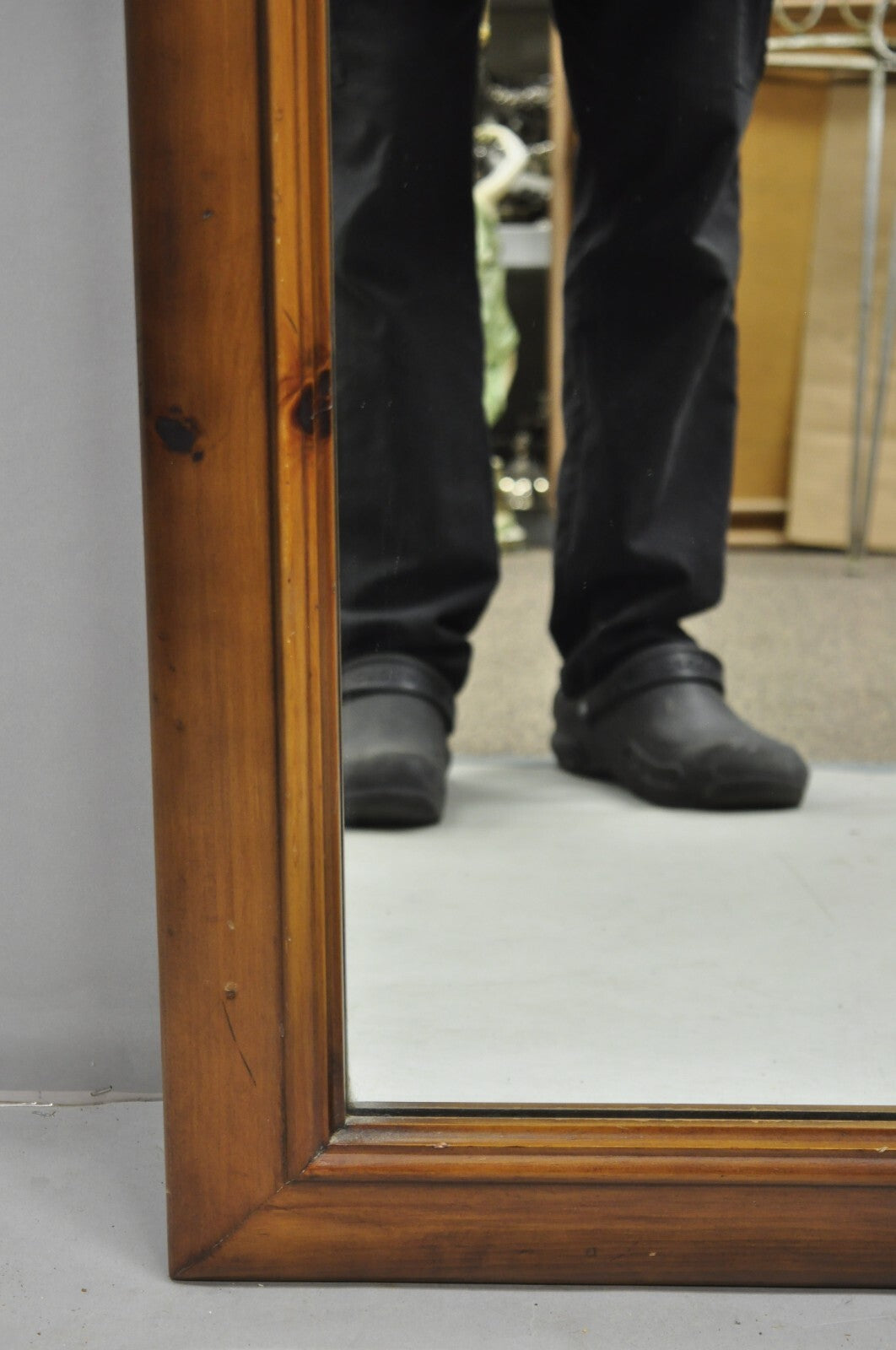 Vintage French Country Style Solid Pine Wood Sculpted Arch Wall Mirror