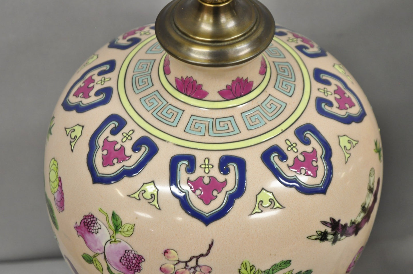Vintage Chinoiserie Pink Porcelain Ginger Jar Jardinière Vase Table Lamp a Pair