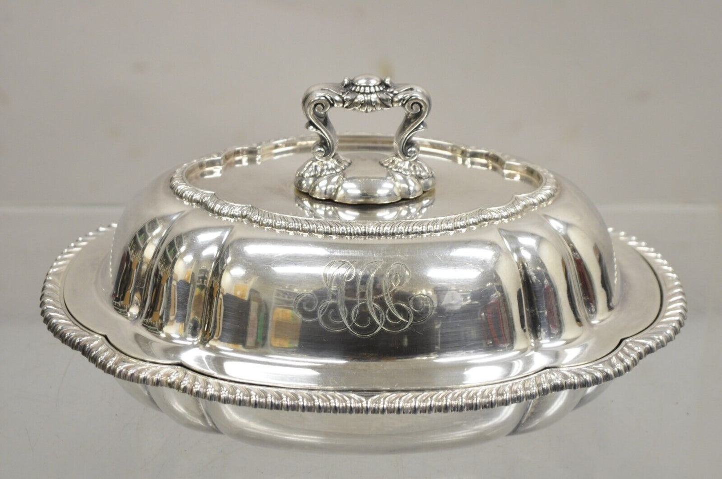 Antique GM Co Victorian Silver Plated Covered Vegetable Dish Serving Platter