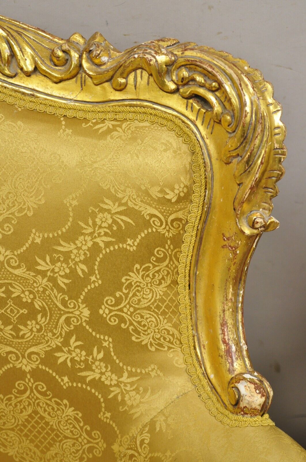 Vintage French Baroque Style Gold Giltwood Upholstered Bergere Club Chair - Pair