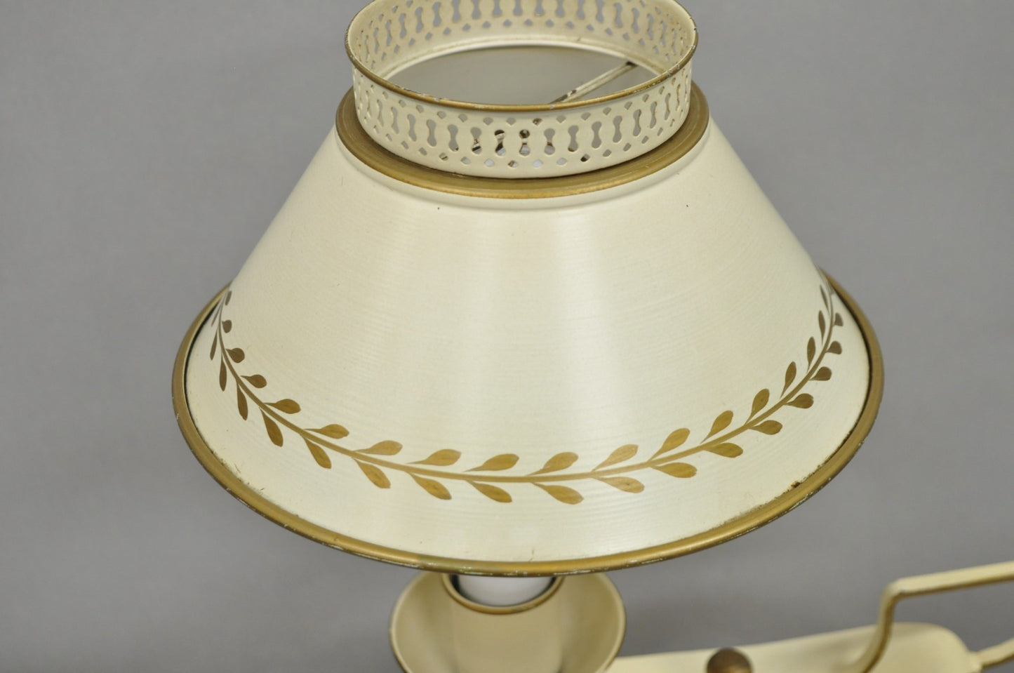 Vintage French Country White Gold Small Genie Lantern Tole Bouillotte Desk Lamp