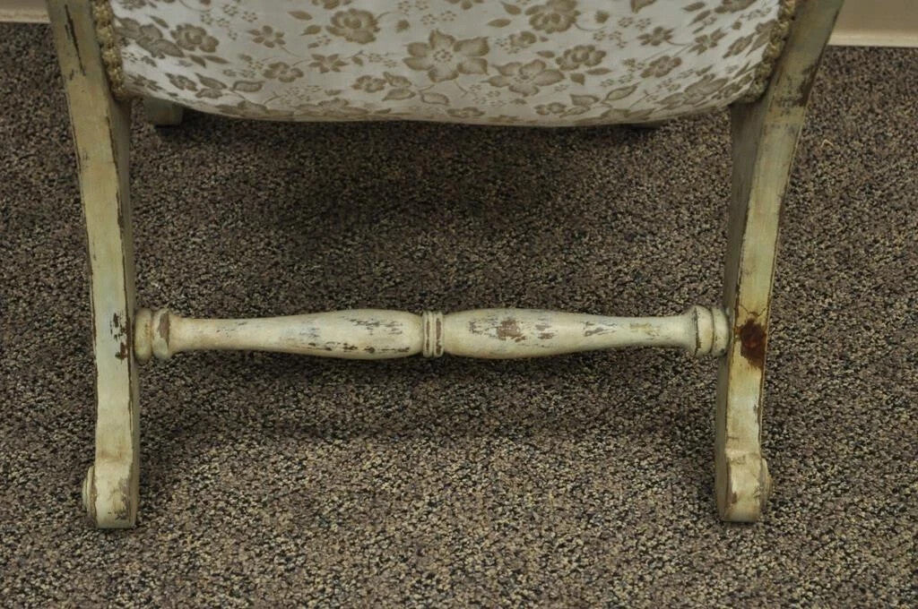 Vintage Carved Wood Japanese Obi Slipper Side Chair w/ Distress Painted Finish