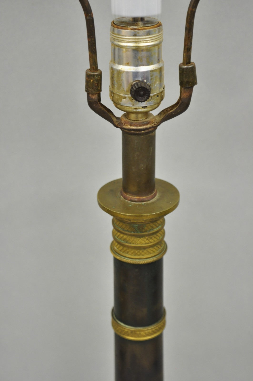 Antique French Empire Patinated Bronze Candlestick Column Bouillotte Table Lamp
