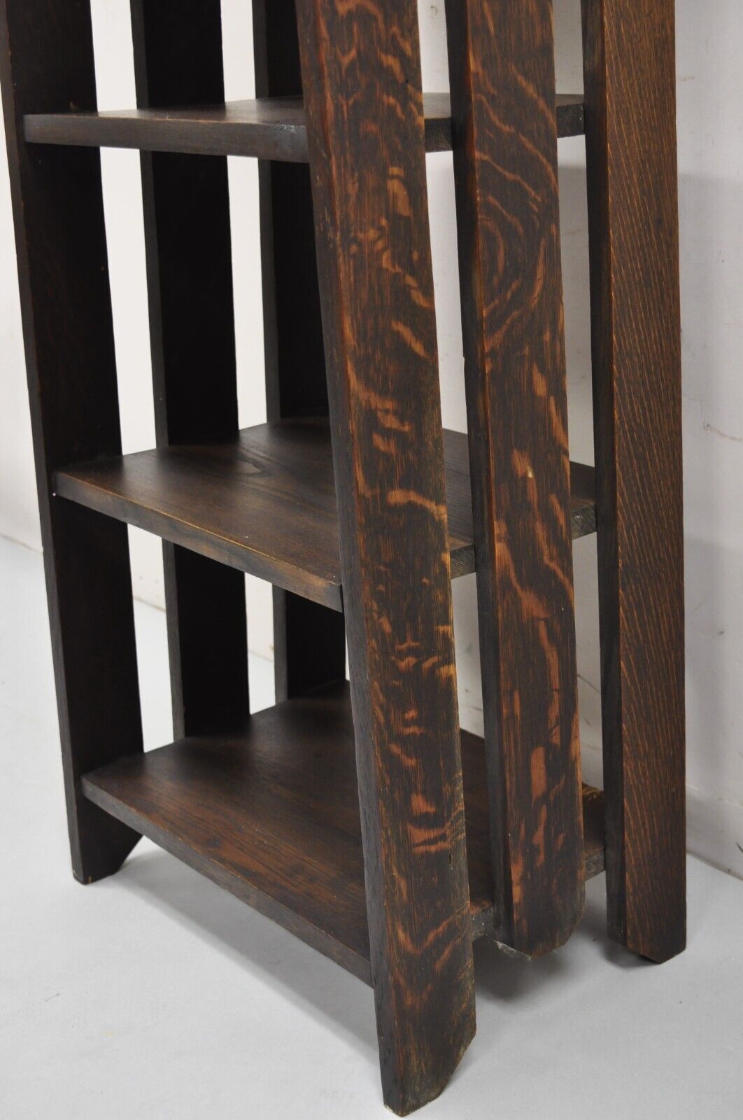 Antique Gunlocke Mission Oak Arts & Crafts 5 Tier Slatted Narrow Open Bookcase