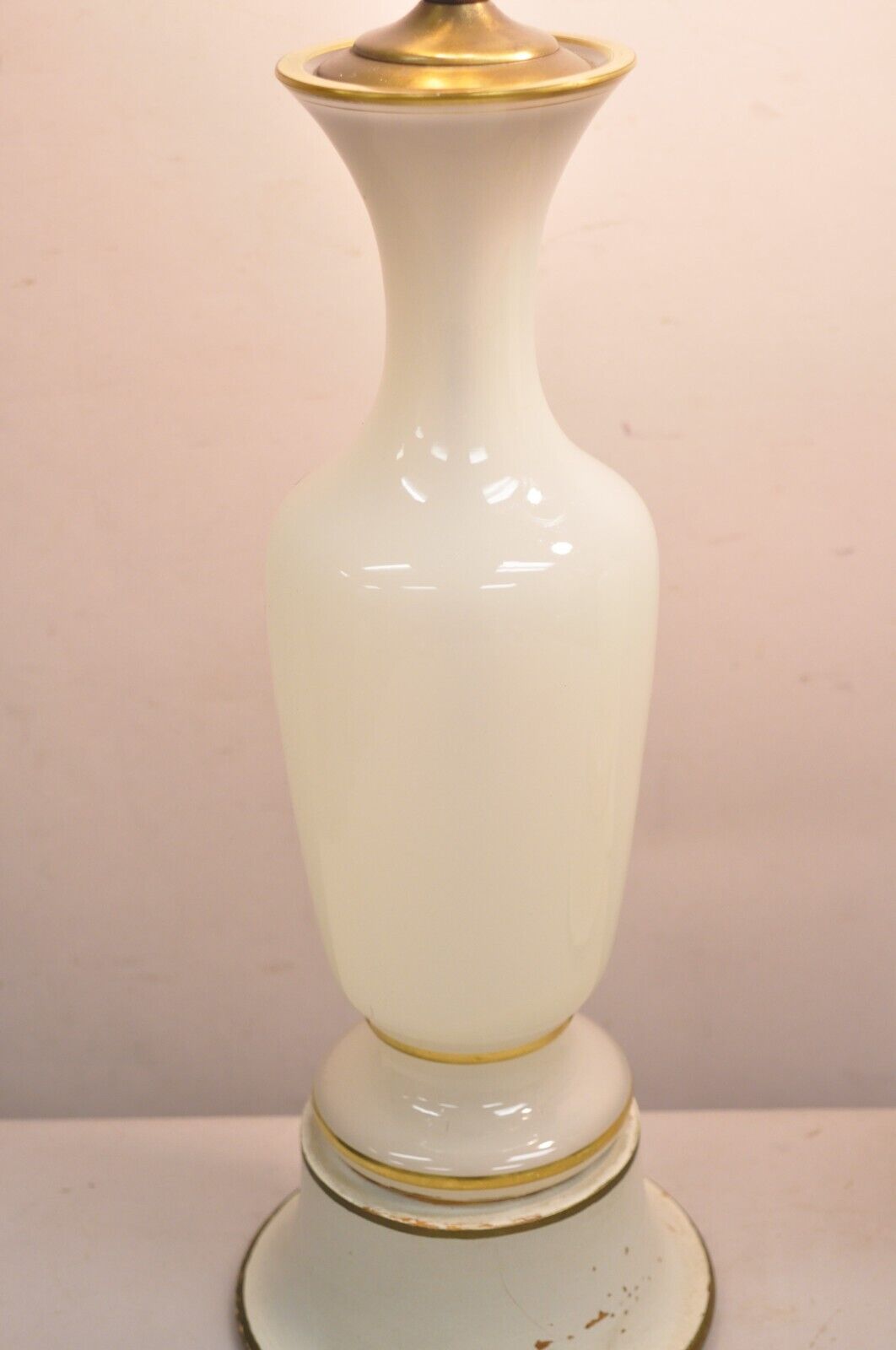 Vintage French Neoclassical Style Opaline Vaseline Glass Table Lamps - A Pair