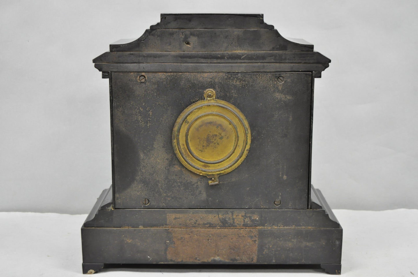 Antique Ansonia Black Mantel Clock with Bronze Coated Columns and Claw Feet