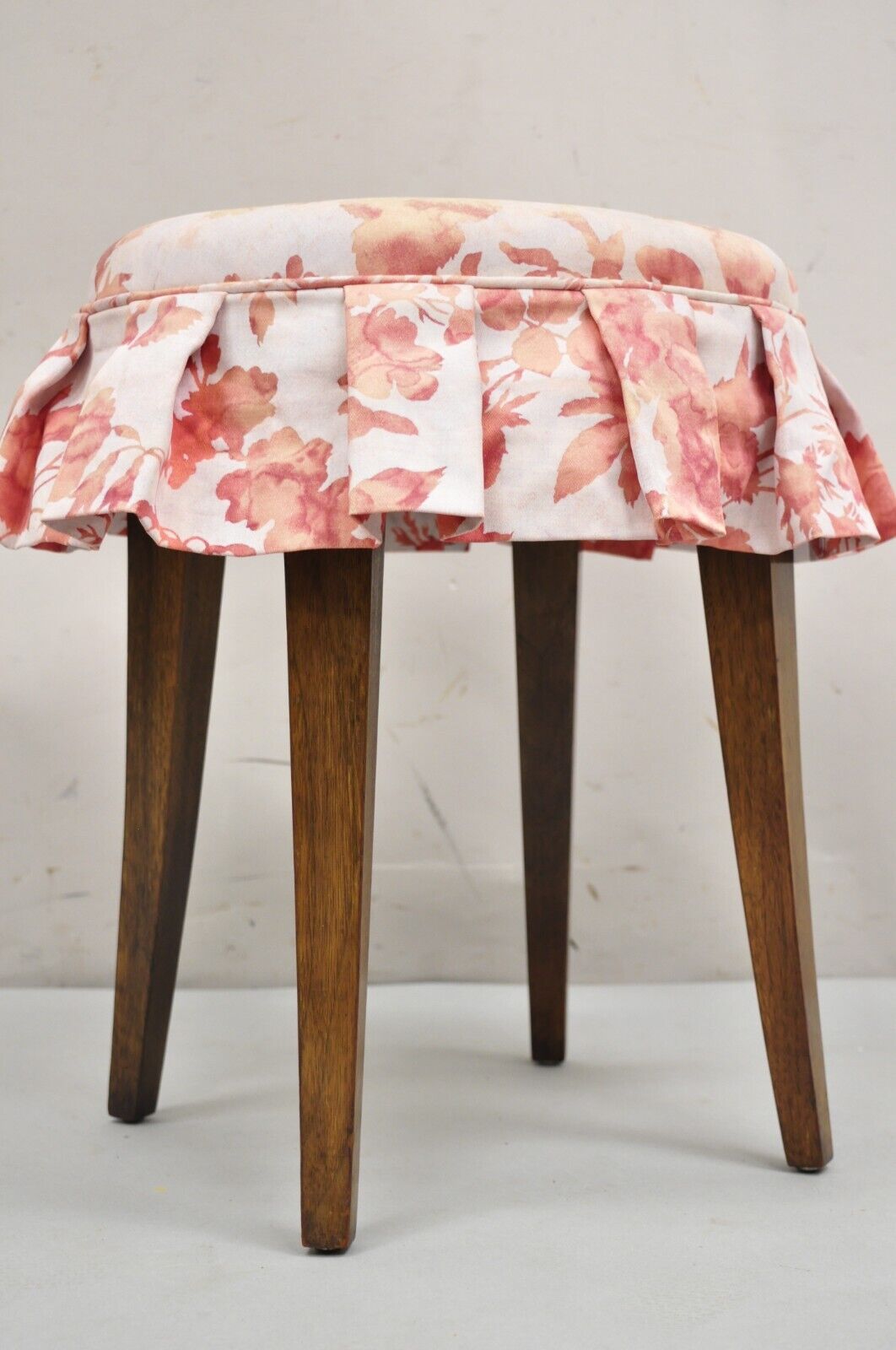 Vintage Regency Style Small Oval Mahogany Saber Leg Vanity Bench Stool