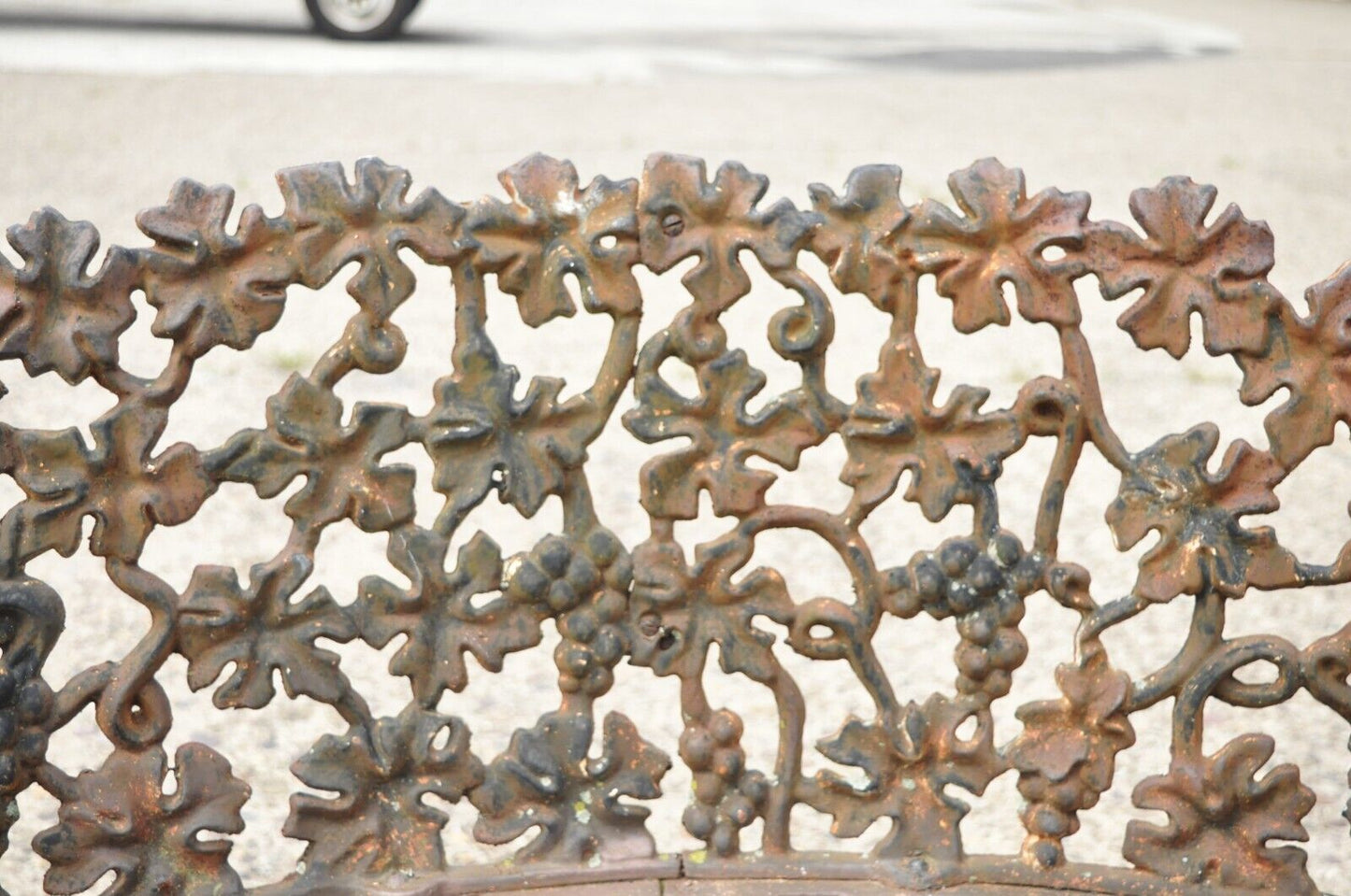 Antique French Victorian Grape Vine Leaf Cast Iron Small Garden Bench Loveseat