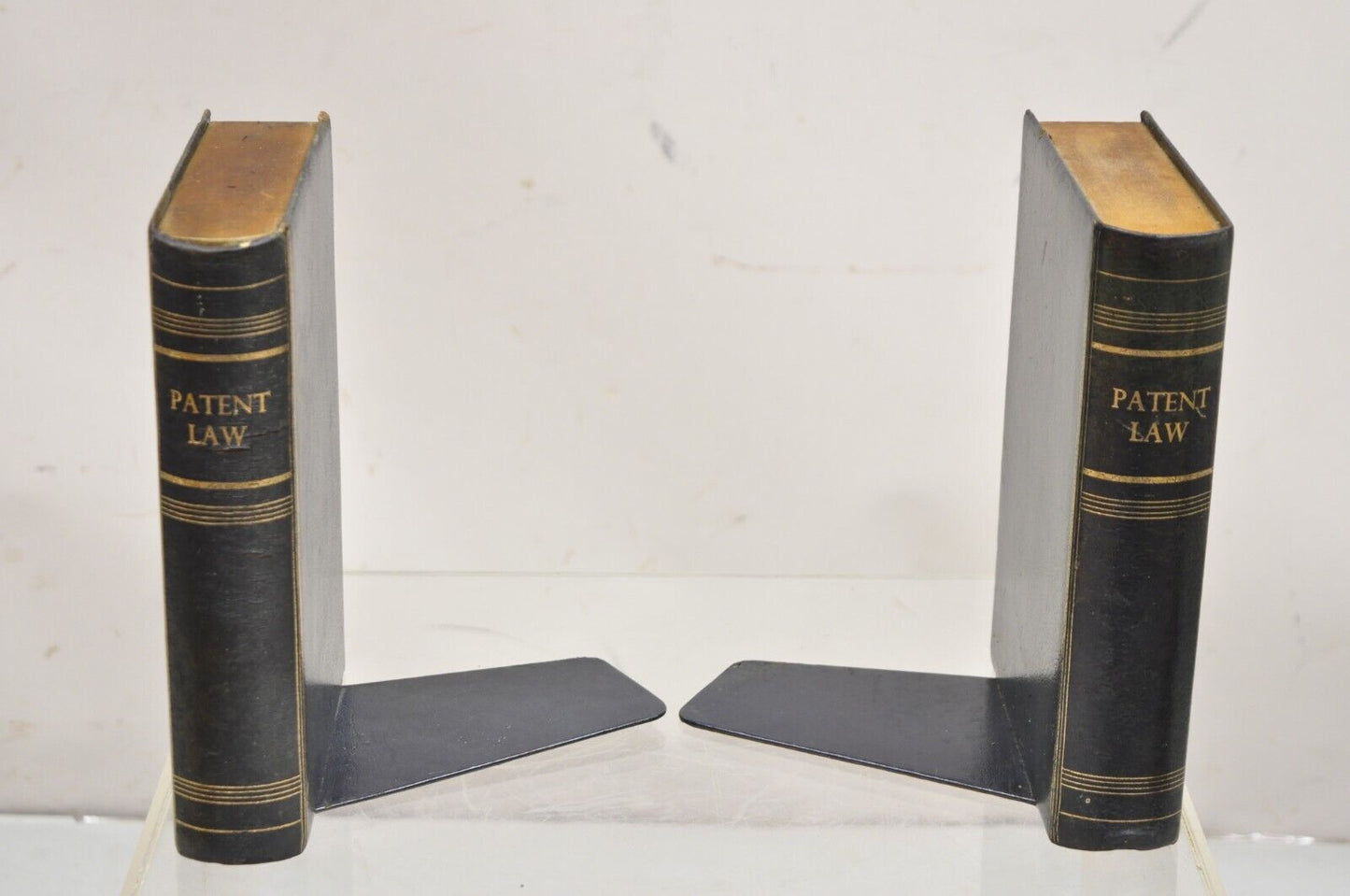 Vintage Italian Green Leather Bound "Patent Law" Faux Book Bookends (C) - Pair