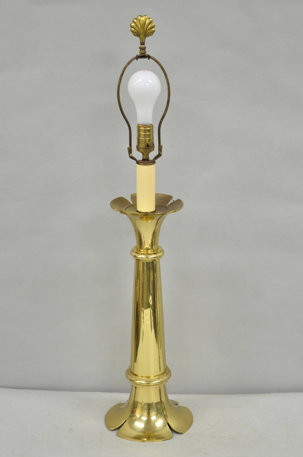Vintage Remington Hollywood Regency Brass Lotus Flower Candlestick Table Lamp