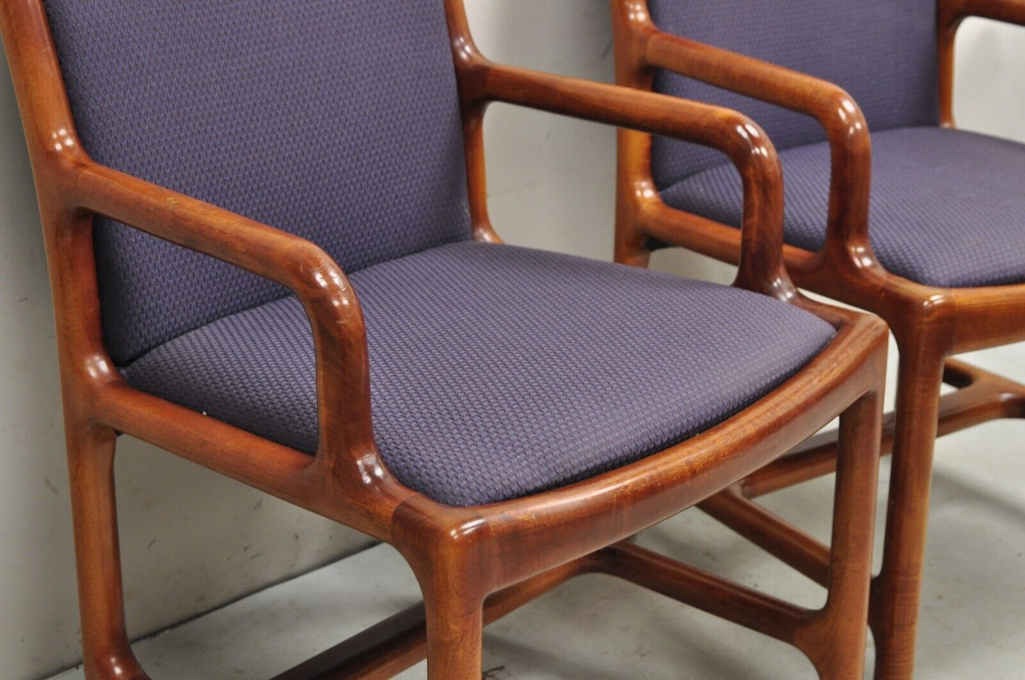 Vintage Helikon Mid Century Modern Sculpted Cherry Wood Lounge Chairs - a Pair