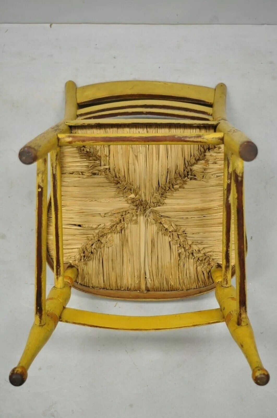 Antique Hitchcock Style Slat Back Rush Seat Yellow Paint Stencil Side Chair (B)