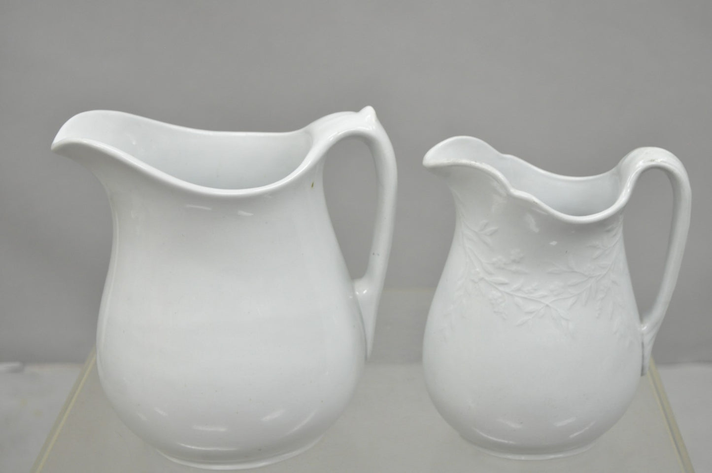 English Ironstone Imperial Hope & Carter Burgess Goddard Water Pitchers Set of 2