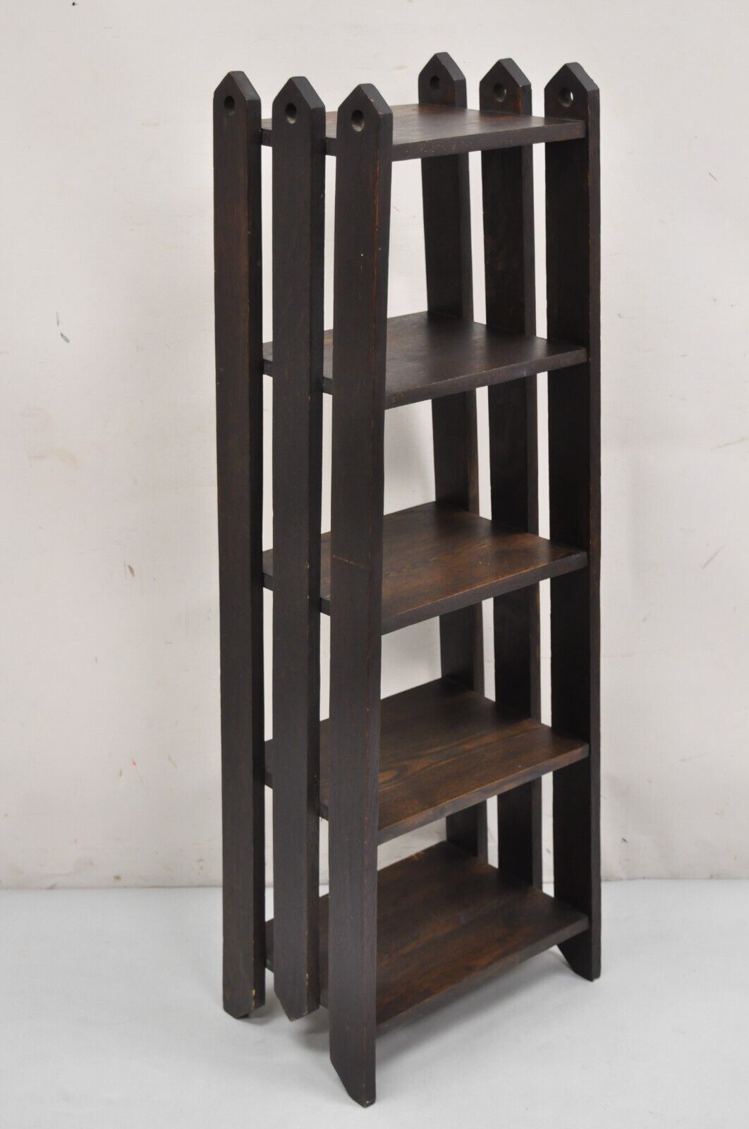 Antique Gunlocke Mission Oak Arts & Crafts 5 Tier Slatted Narrow Open Bookcase