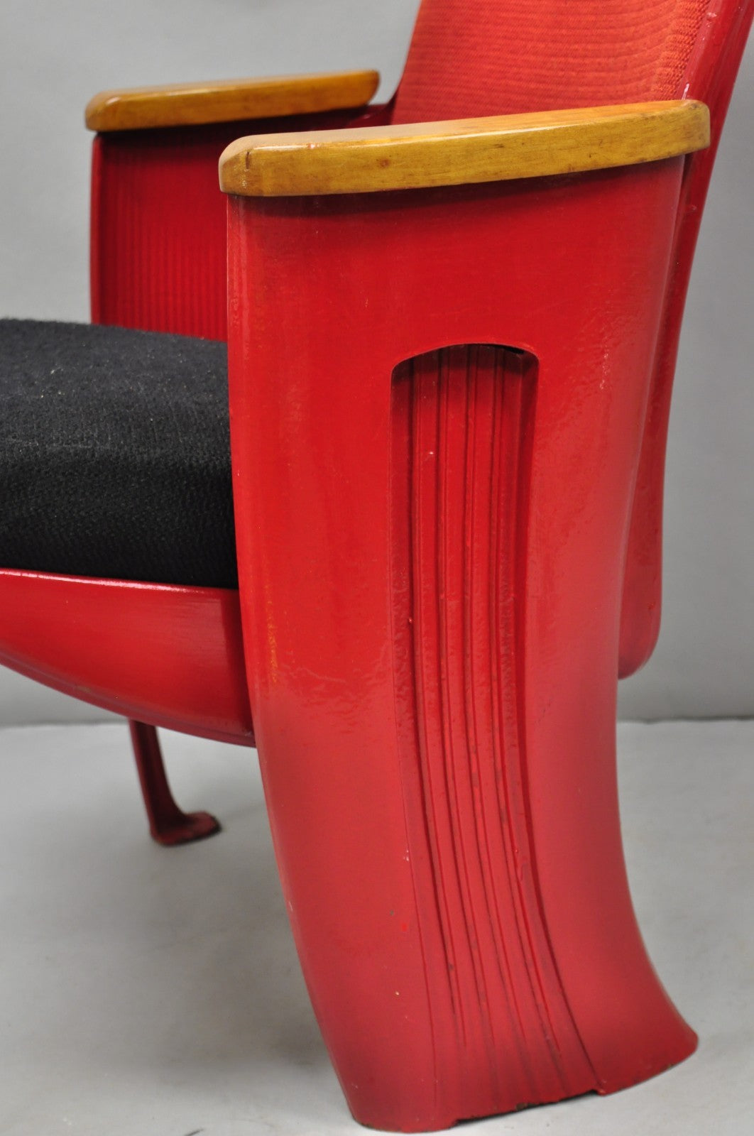 Antique Art Deco Red Painted Authentic Upholstered Movie Theater Chair