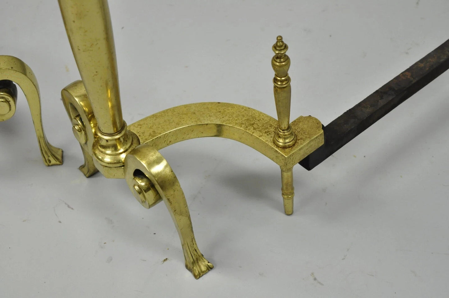 Antique French Art Nouveau Style Brass Urn Finial Fireplace Andirons - a Pair