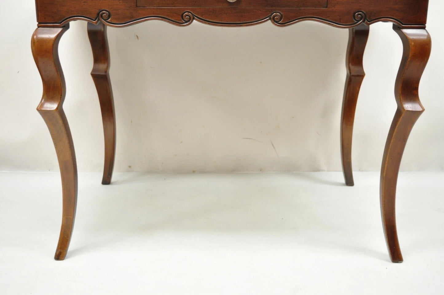 Vintage Baker French Provincial Cherry Wood Inlaid Console Table Writing Desk