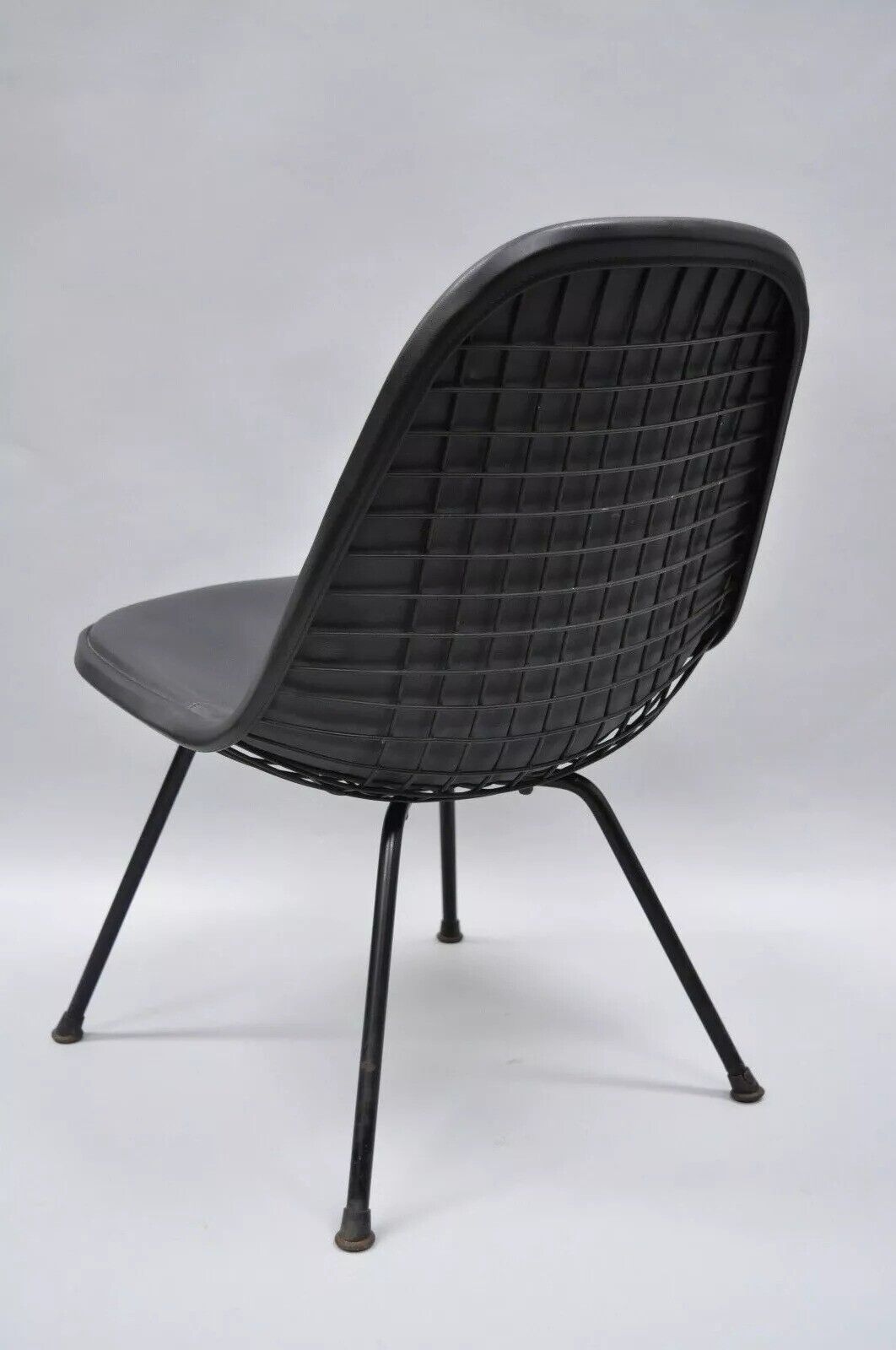 Vintage Herman Miller Eames DKX Black Upholstered Padded Vinyl Wire Frame Chair