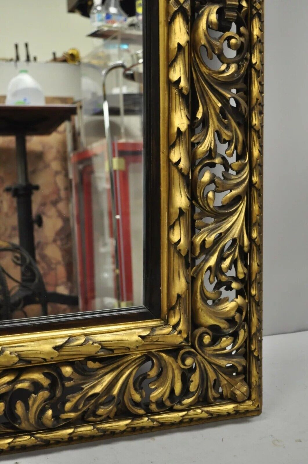 Antique French Baroque Rococo Style Scroll Carved Wood 65" Gold Wall Mirror