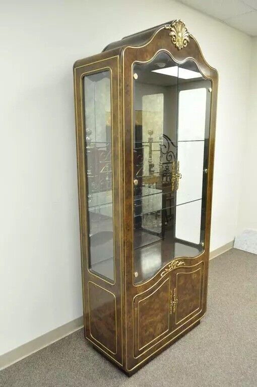 Mastercraft Amboyna Burl Wood French Hollywood Regency Curio Display Cabinet