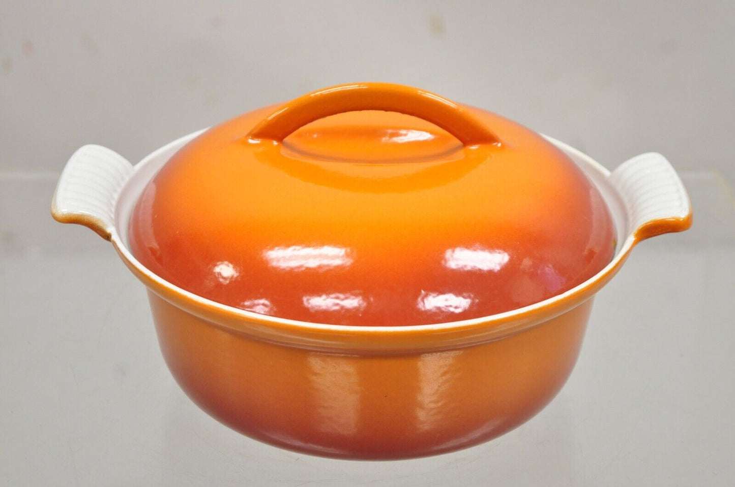 Vintage Descoware Mid Century Modern Cast Iron Orange Enamel Lidded Dutch Oven