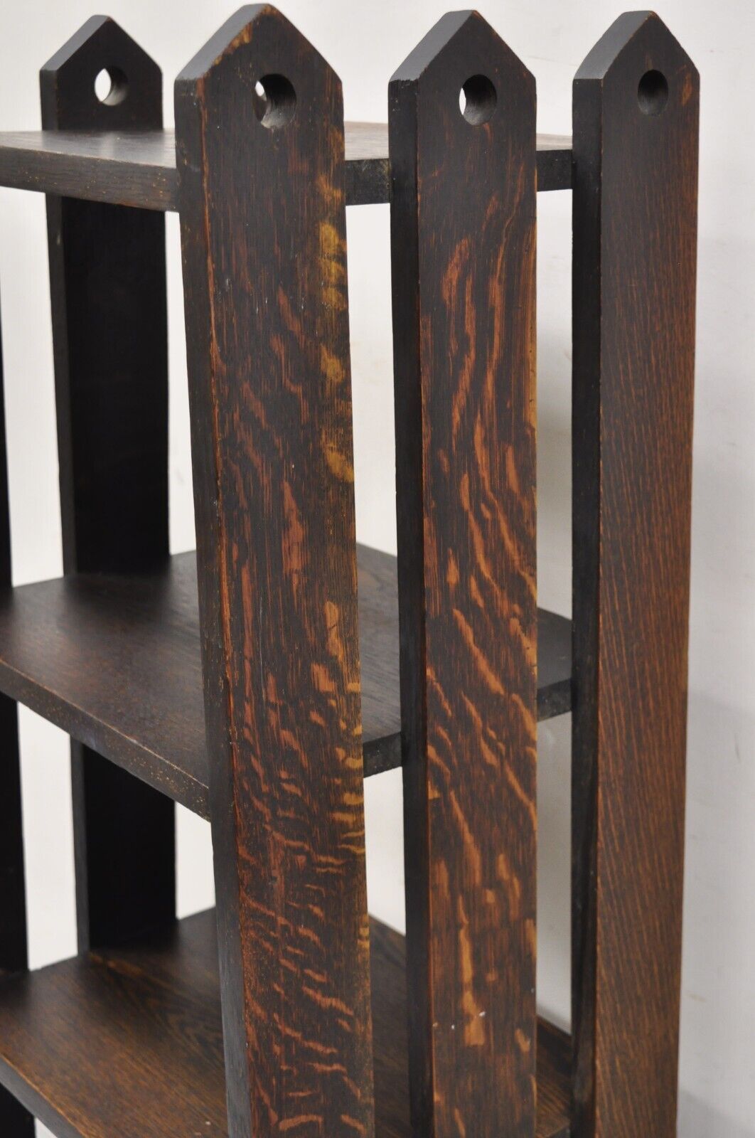 Antique Gunlocke Mission Oak Arts & Crafts 5 Tier Slatted Narrow Open Bookcase