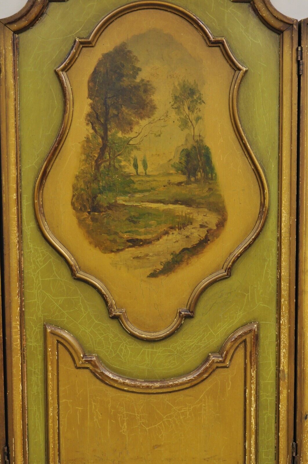 Antique French Louis XV Green Painted Parrot 3 Panel Venetian Room Screen (D)