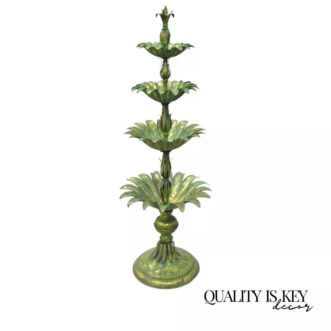 Italian Hollywood Regency Green Gold Tole Metal Palm Leaf 60" Sculpture Statue