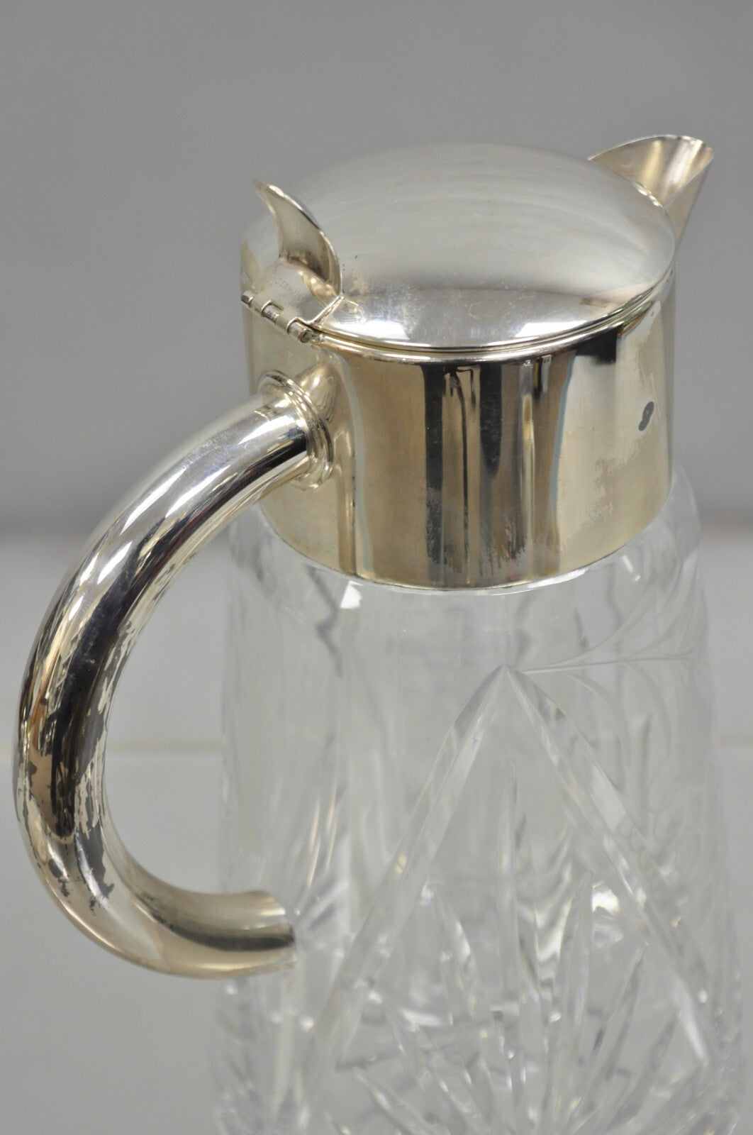 Antique Victorian German Silver Plated Cut Crystal Glass Lemonade Water Pitcher