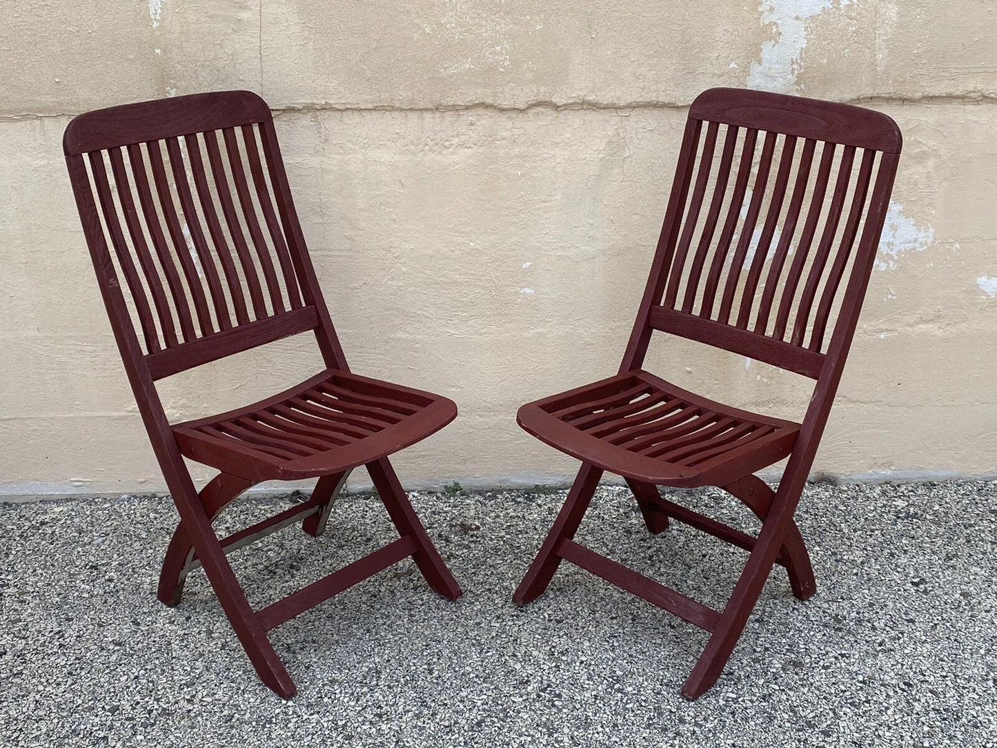 Slatted Teak Wood Garden Patio Folding Chairs by Outdoor Classics - Set of 4